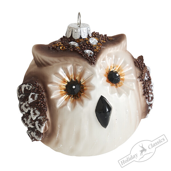 АКЦИЯ! 288руб. Было:542руб. Сова-шар жемчужная (стекло) 9х9х9 см