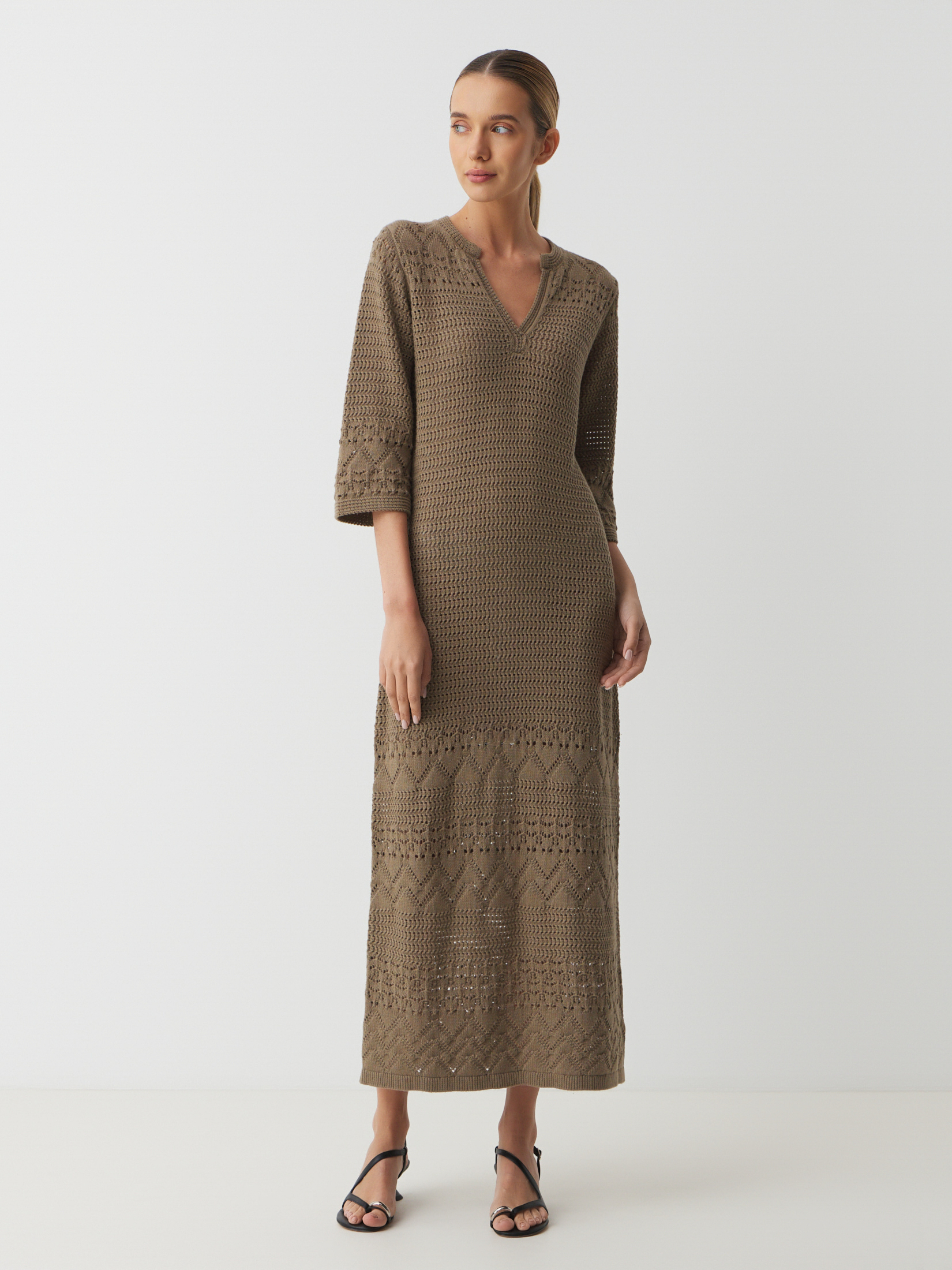 Женское платье кроше MAISON DAVID 4521196, зелено-коричневый