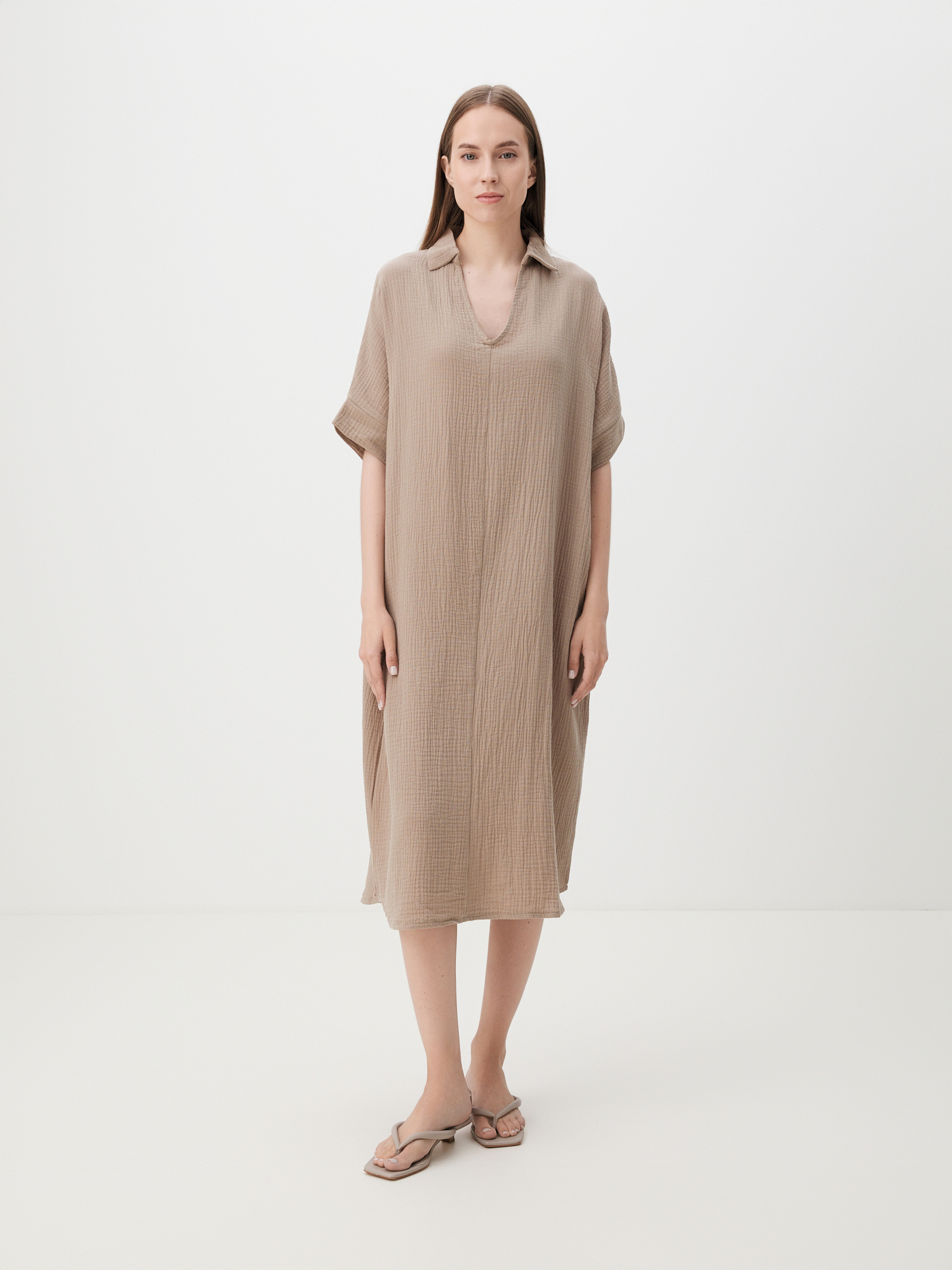 Женское платье из муслина MAISON DAVID 4244634, серовато-бежевый