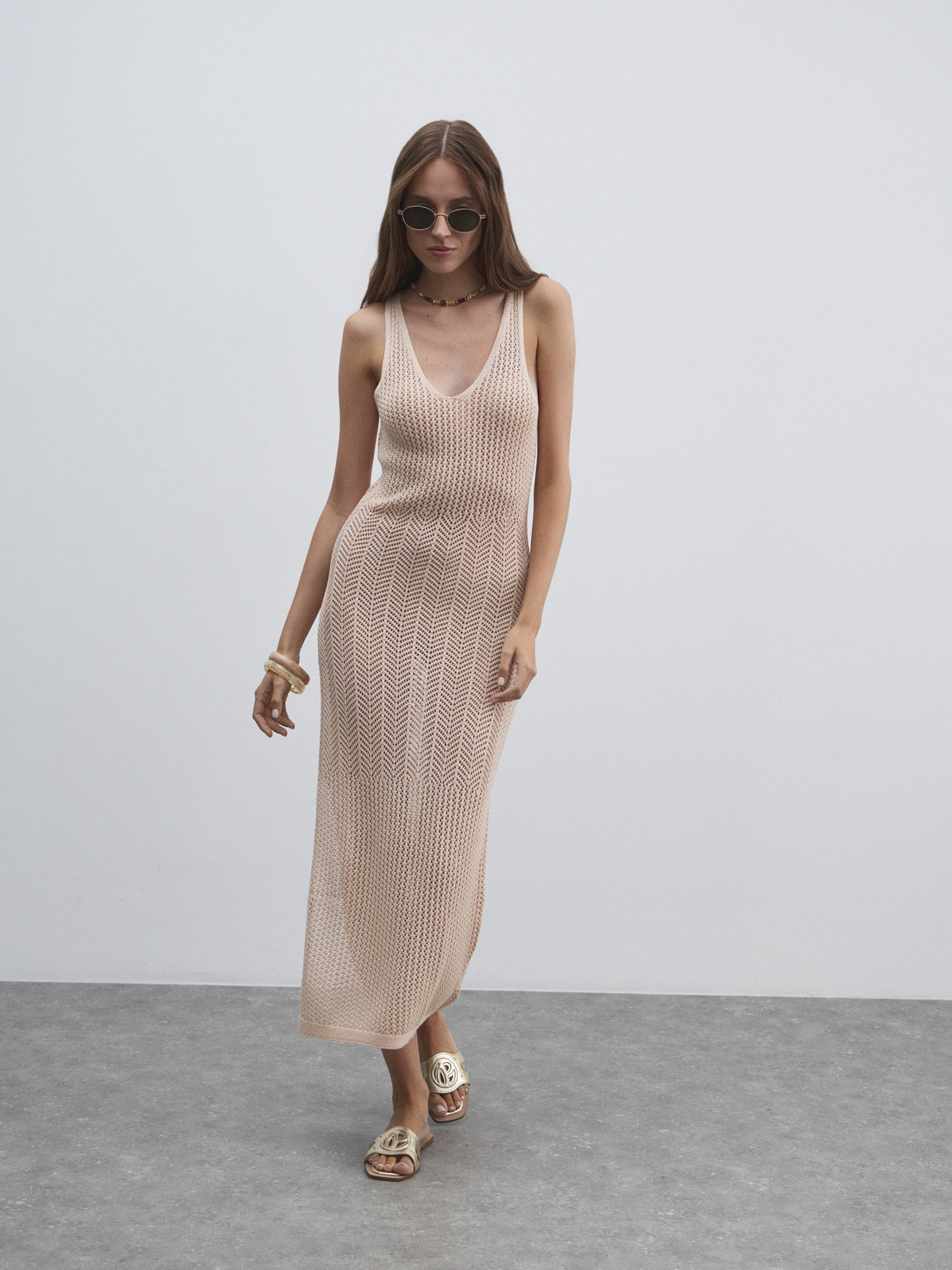 Женское платье кроше MAISON DAVID 4602140, молочно-бежевый