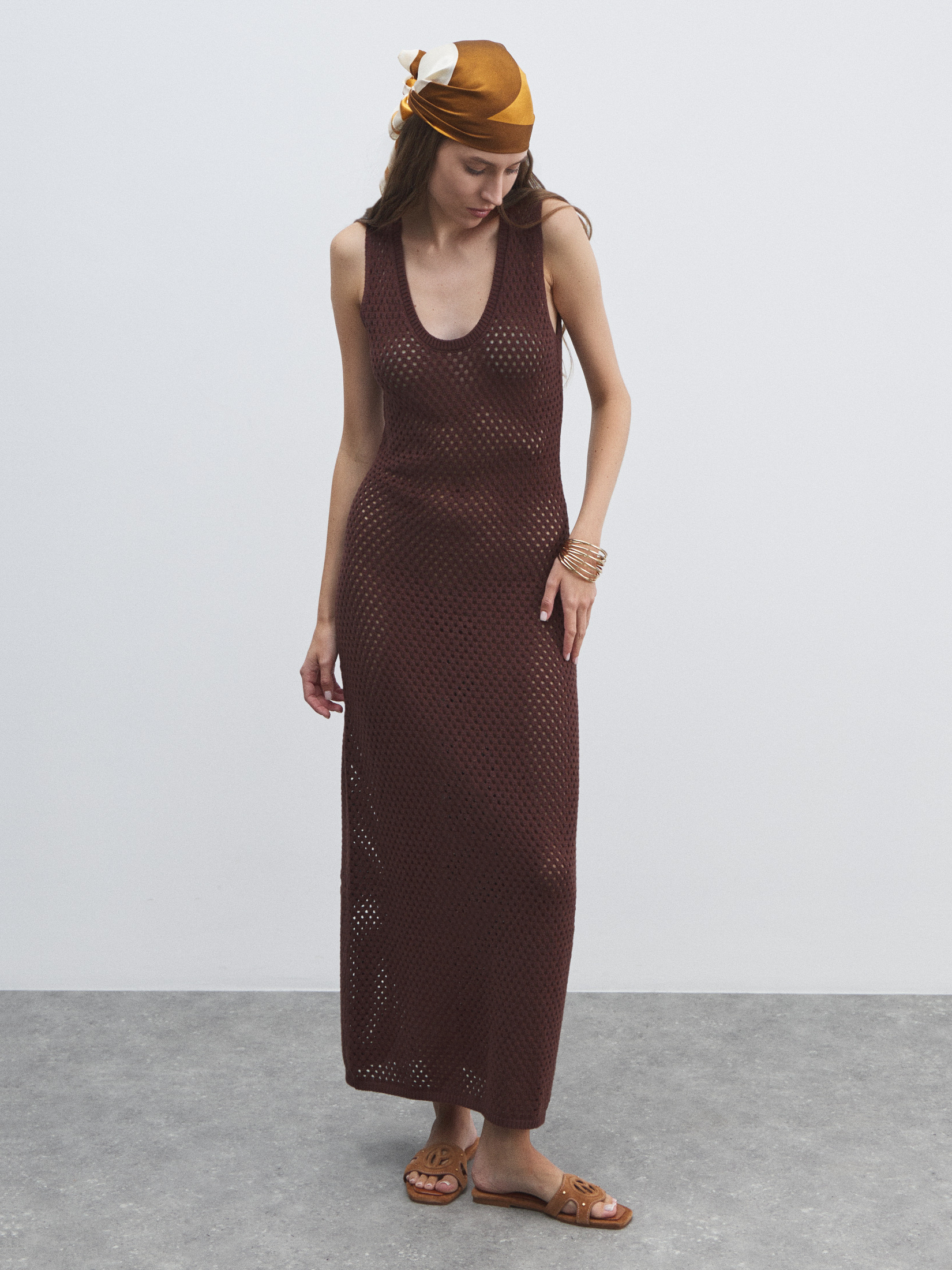 Женское платье кроше MAISON DAVID 4602054, темно-коричневый