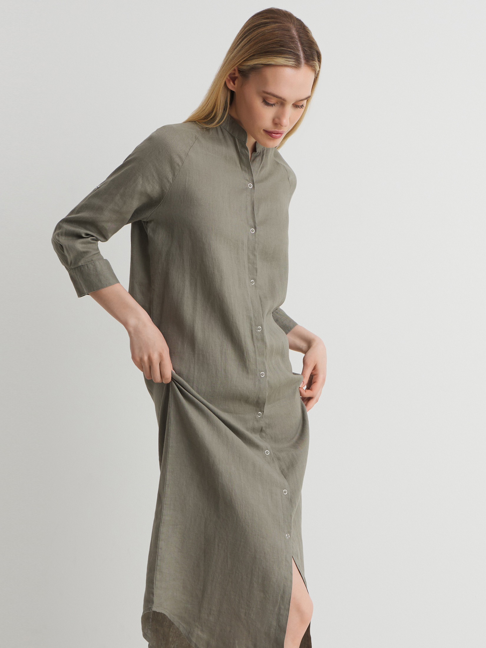 Женское платье-рубашка MAISON DAVID 3611546, зелено-серый