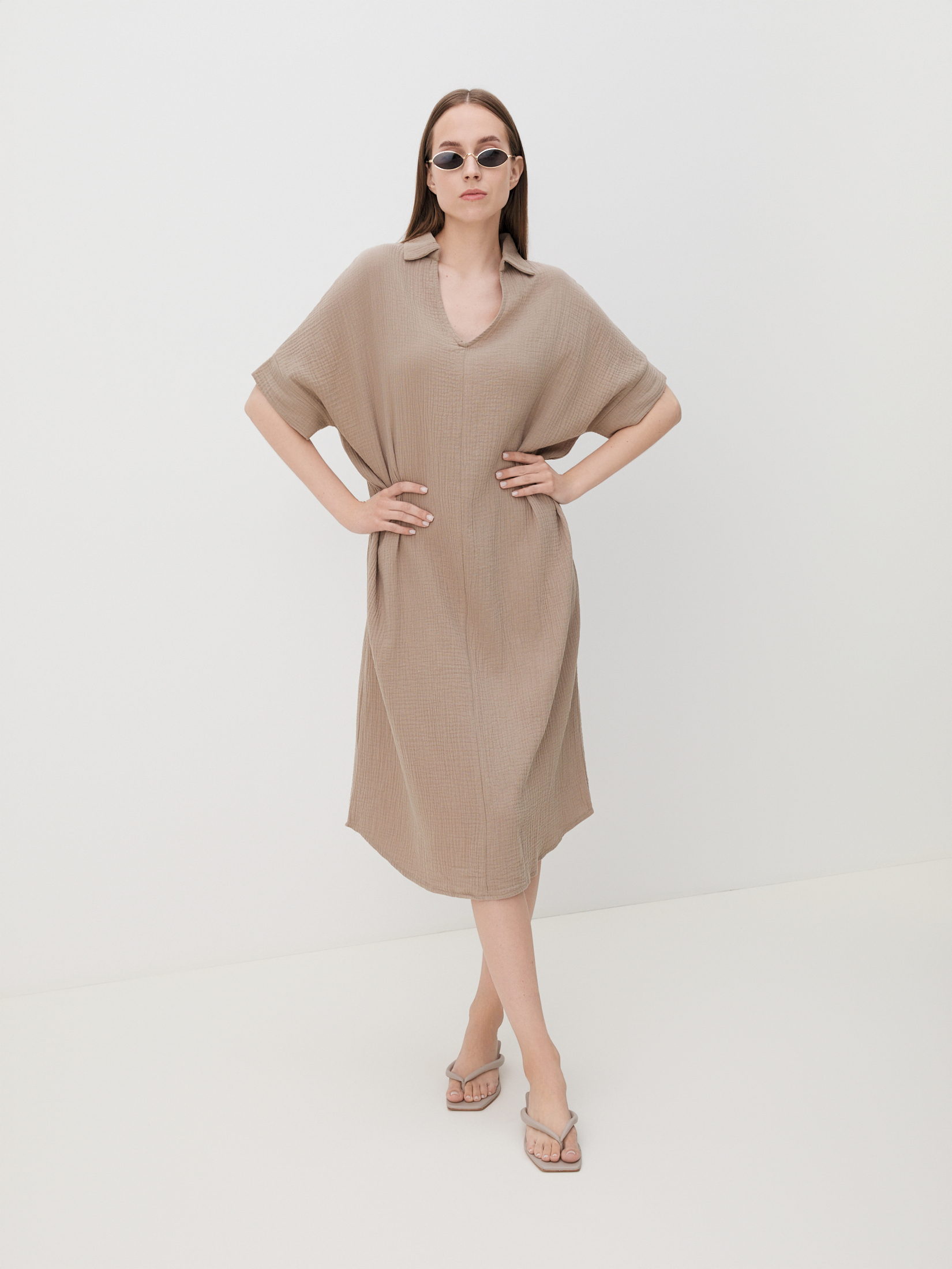 Женское платье из муслина MAISON DAVID 4244634, серовато-бежевый