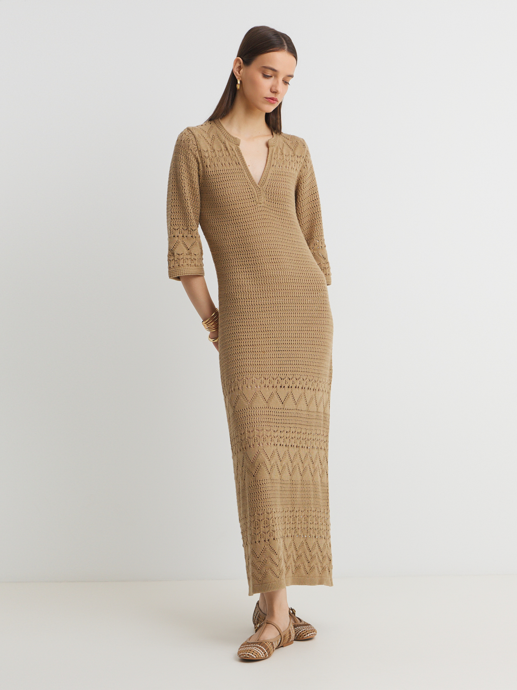 Женское платье кроше MAISON DAVID 4521214, зеленовато-бежевый