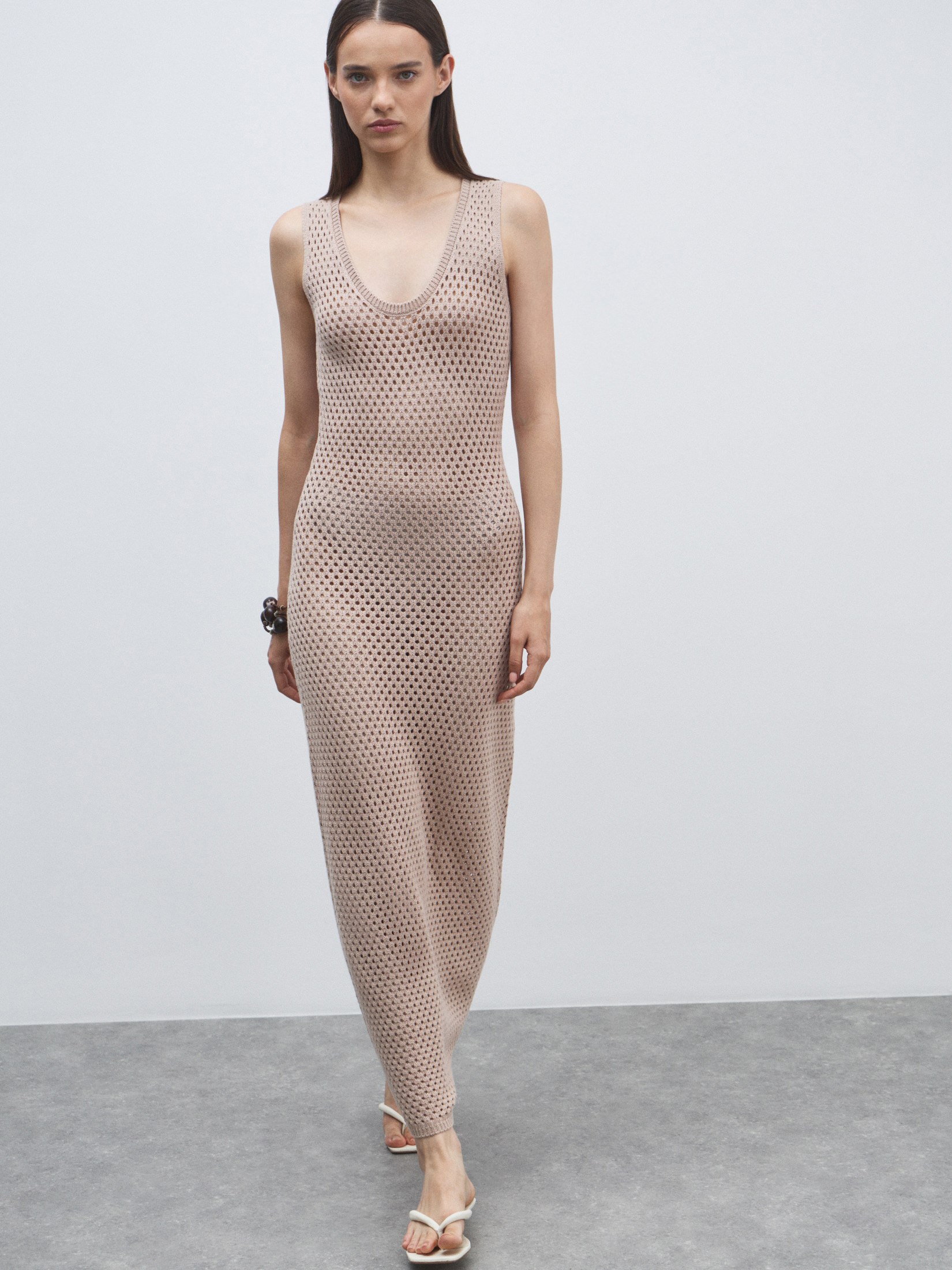 Женское платье кроше MAISON DAVID 4602059, серо-бежевый