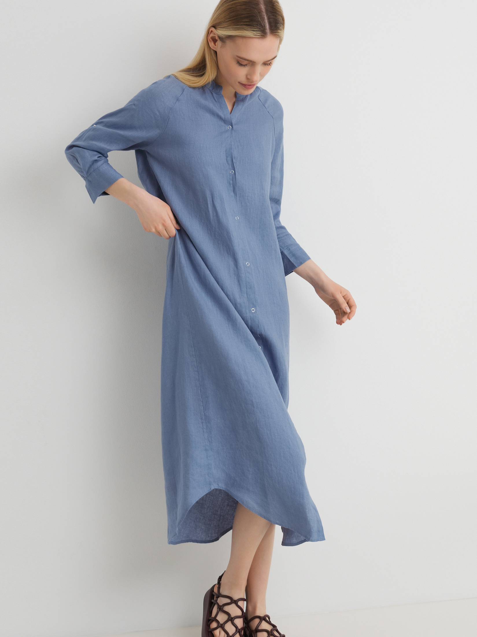 Женское платье-рубашка MAISON DAVID 3611567, приглушенно-синий