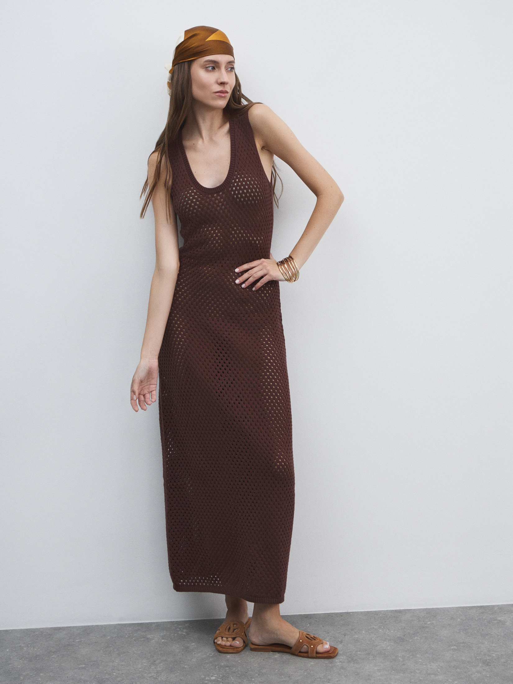 Женское платье кроше MAISON DAVID 4602054, темно-коричневый