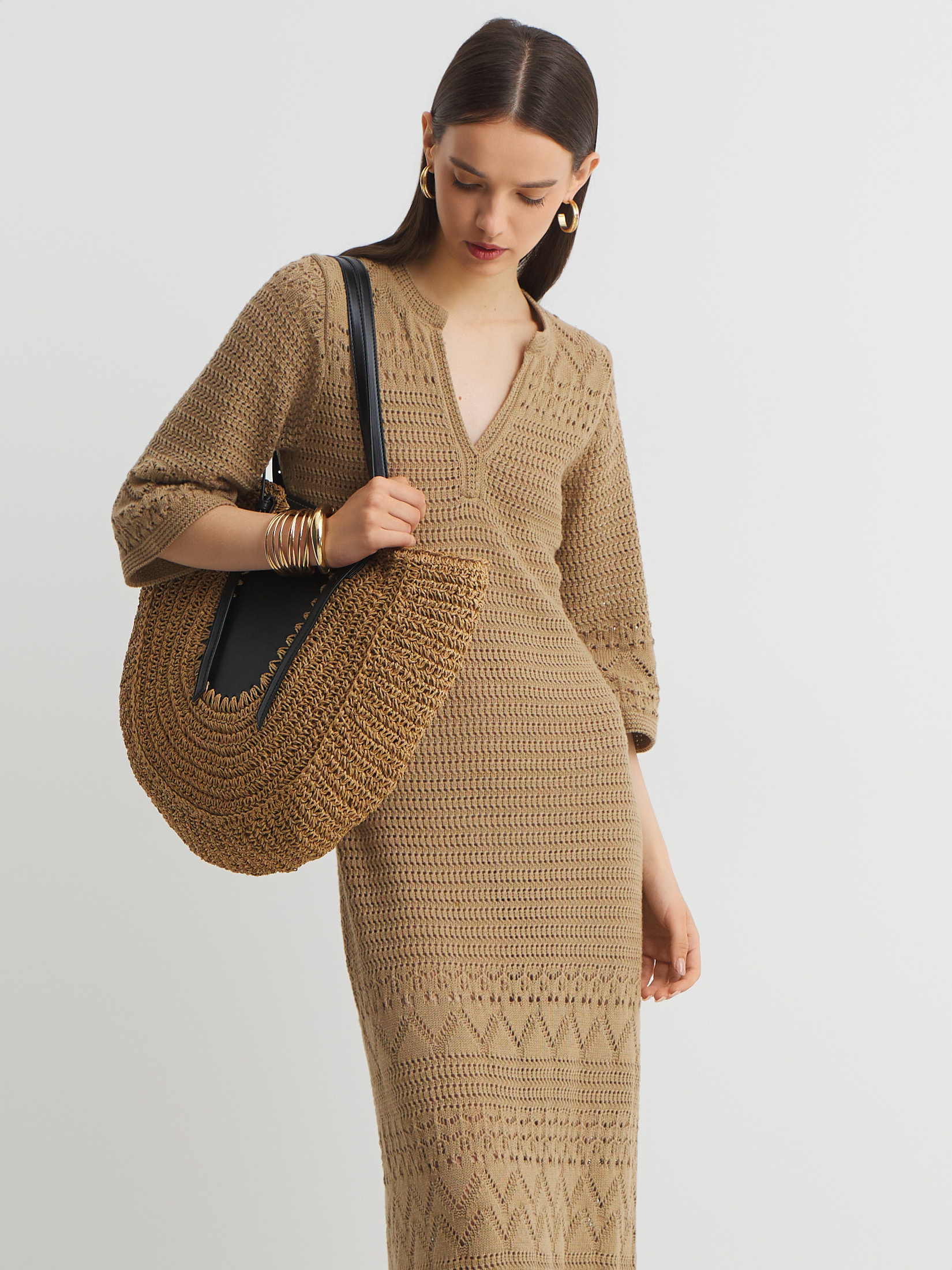 Женское платье кроше MAISON DAVID 4521214, зеленовато-бежевый