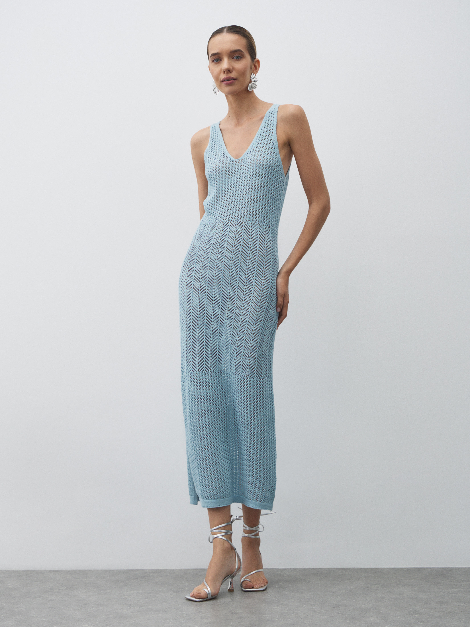 Женское платье кроше MAISON DAVID 4602195, серо-голубой