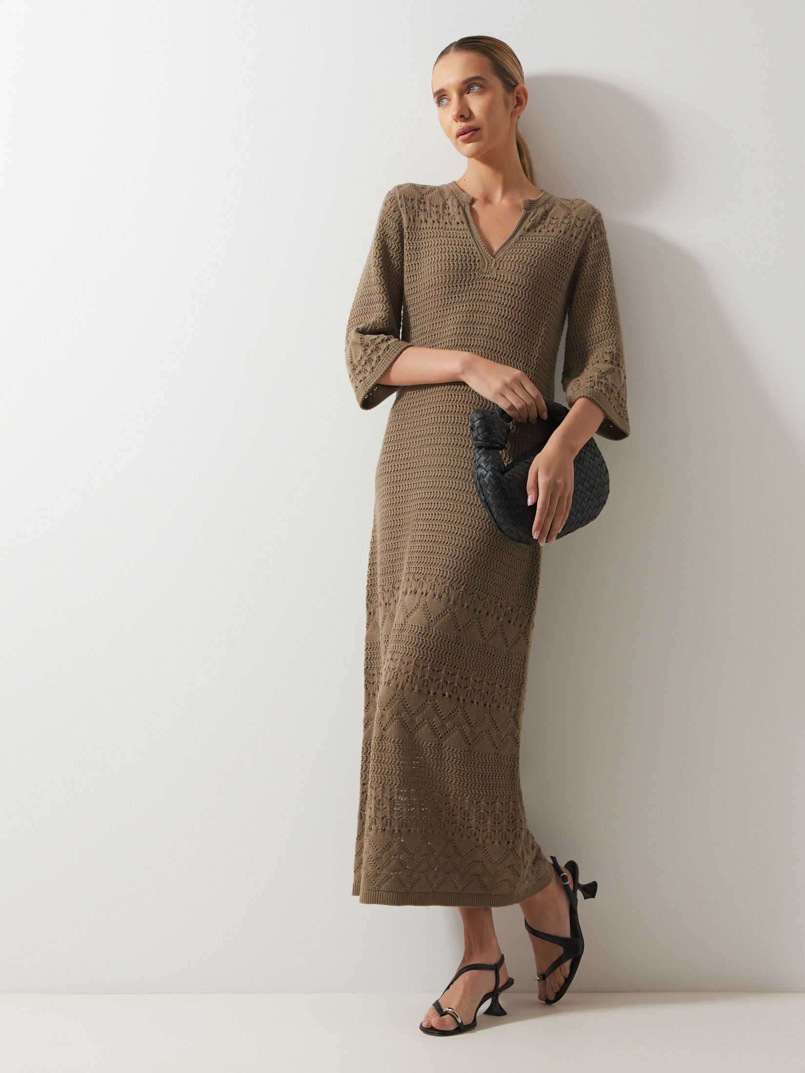 Женское платье кроше MAISON DAVID 4521196, зелено-коричневый