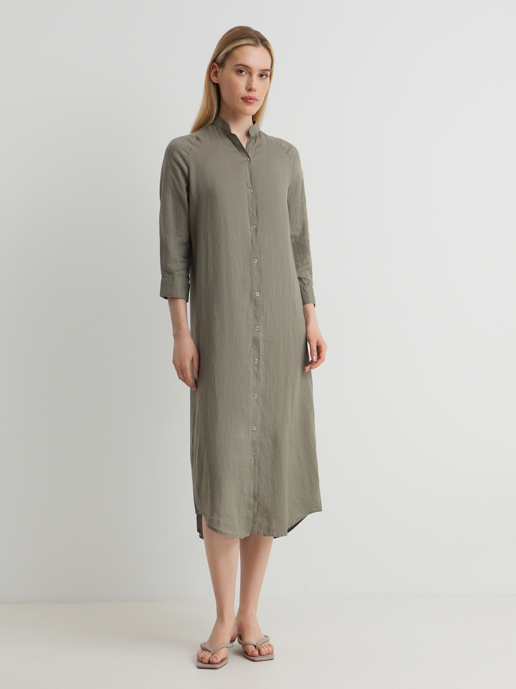 Женское платье-рубашка MAISON DAVID 3611546, зелено-серый