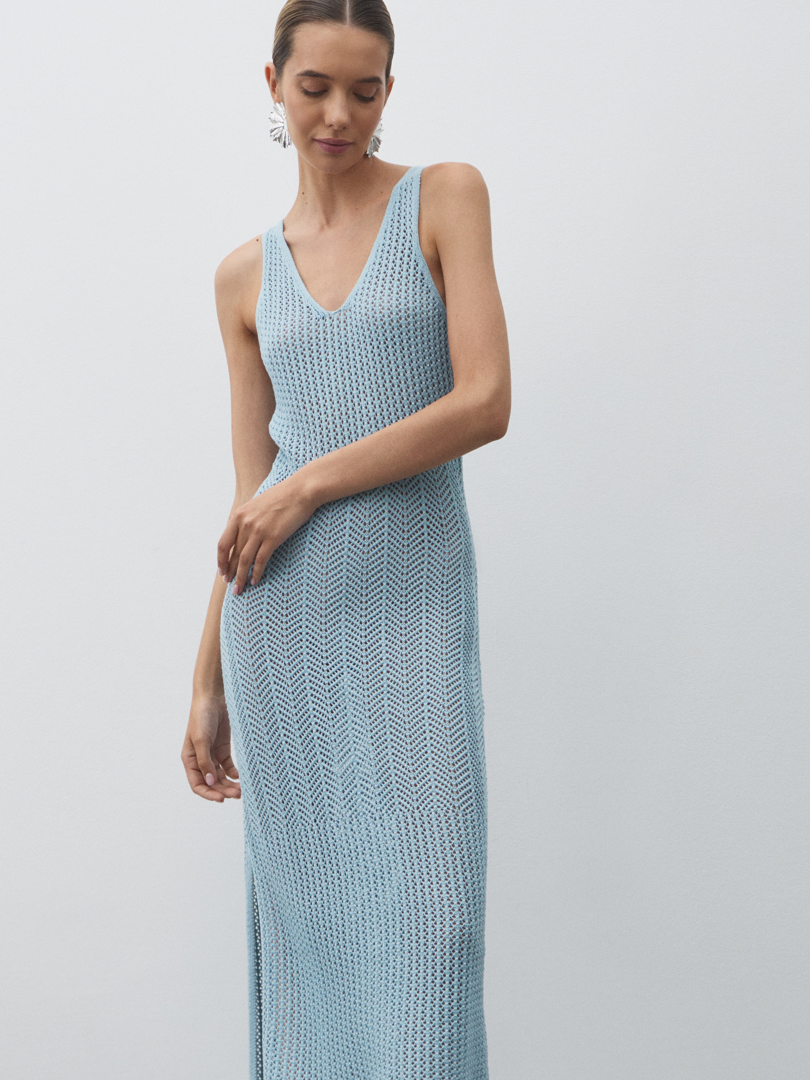 Женское платье кроше MAISON DAVID 4602195, серо-голубой