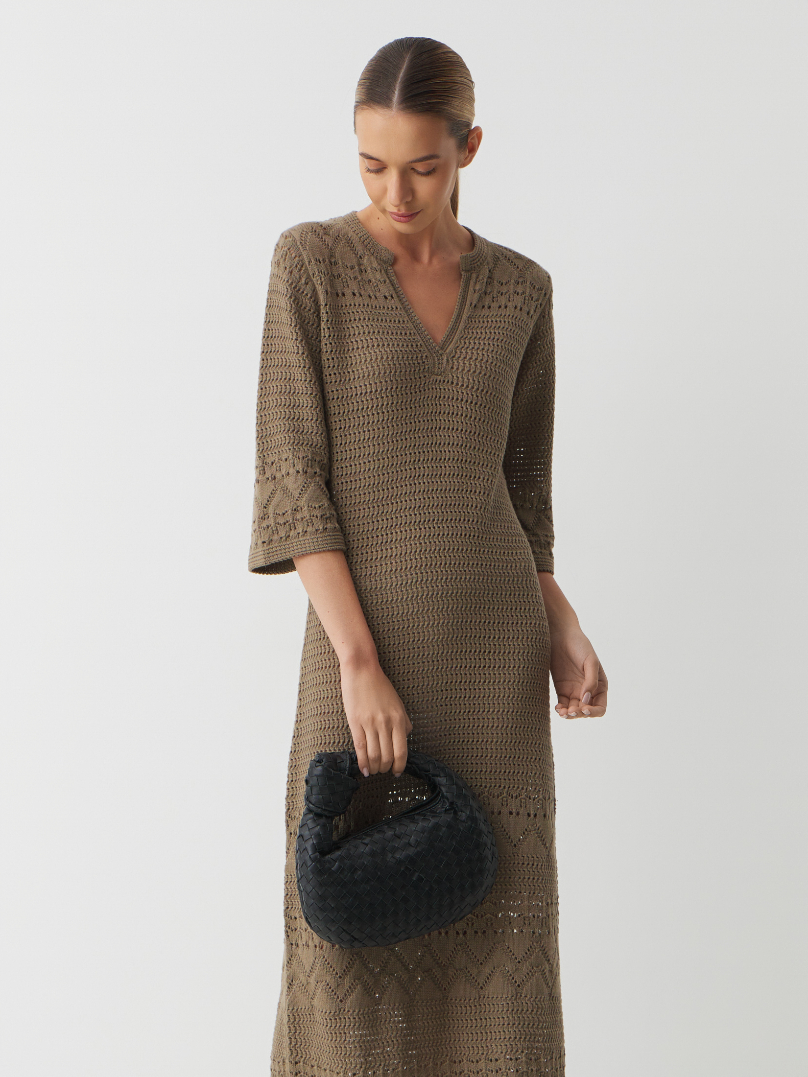 Женское платье кроше MAISON DAVID 4521196, зелено-коричневый