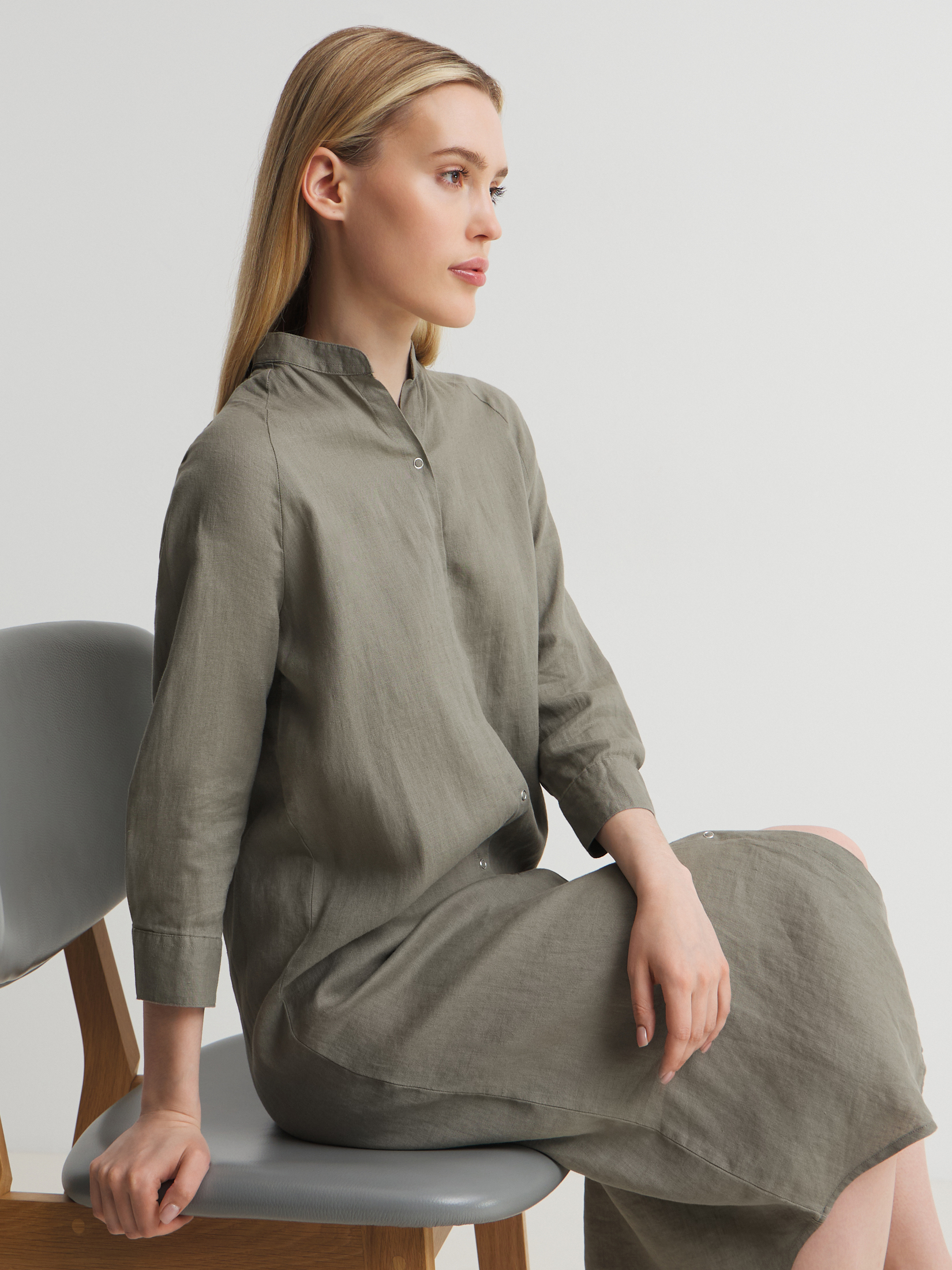 Женское платье-рубашка MAISON DAVID 3611546, зелено-серый