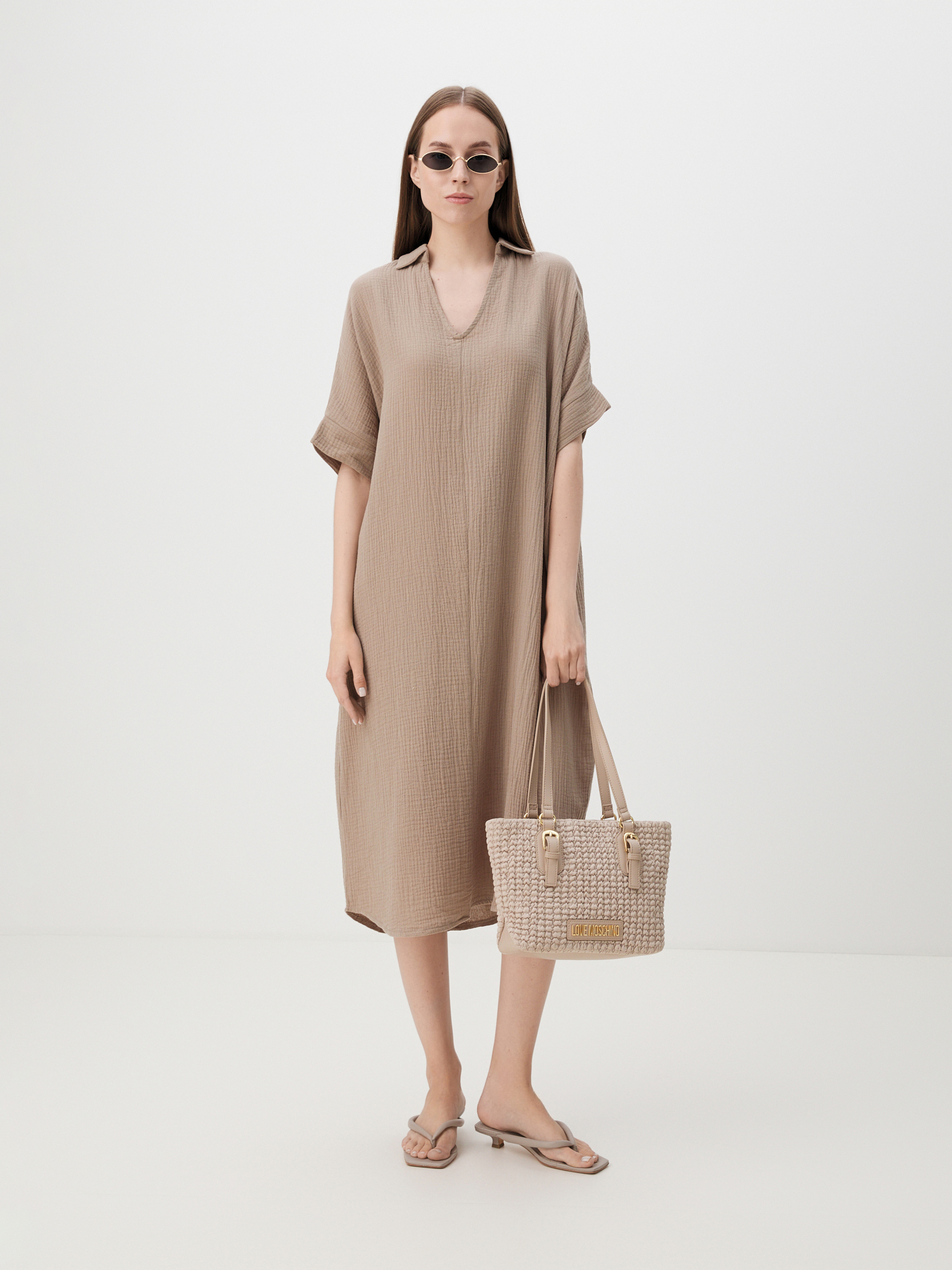 Женское платье из муслина MAISON DAVID 4244634, серовато-бежевый