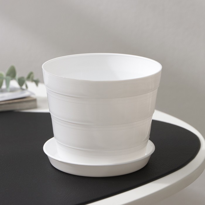 Горшок для цветов с поддоном «ПластоС. Классик», 600 мл, пластиковый, белый