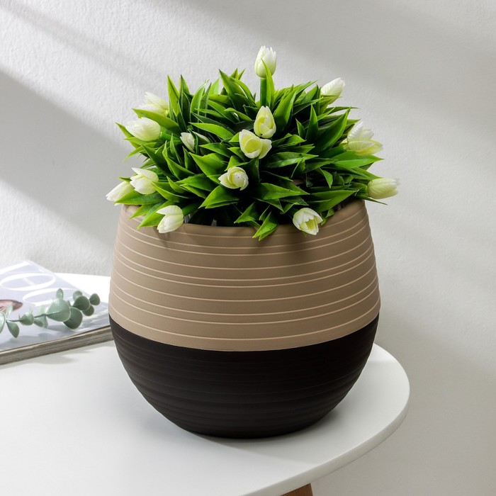 Горшок для цветов с поддоном «СибПолимер. Дуэт», 2.5 л, пластиковый, цвет шоколадный / кофе с молоком