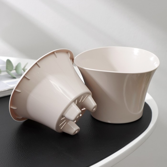 Кашпо для цветов со вставкой «Лагуна», 600 мл, d=13 см, h=9 см, бежевое