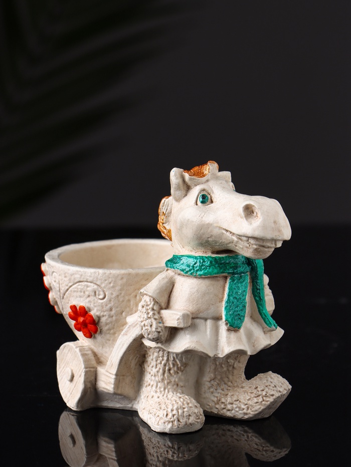 Фигурное кашпо для цветов «Лошадь с тележкой», гипс, 10×10×6 см, бежевый