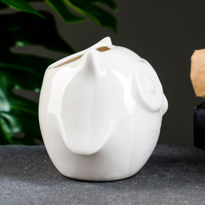 Декоративный горшок для цветов «Совенок Мун», керамический, 300 мл, 10.5×9×10 см, белый