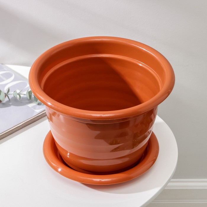 Горшок для цветов с поддоном «Виола», 5 л, пластиковый, коричневый