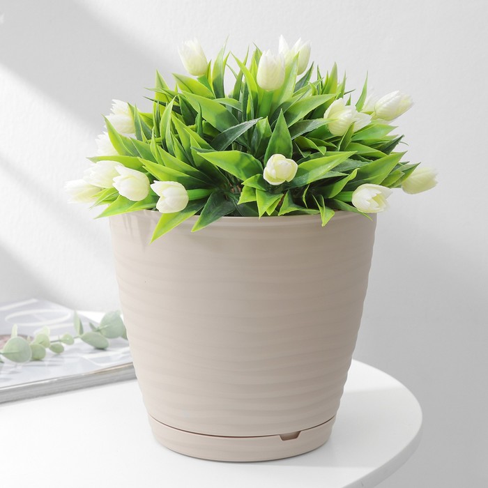 Горшок для цветов с поддоном Saffron, 2.6 л, d=17.6 см, h=16.2 см, пластиковый, бежевый