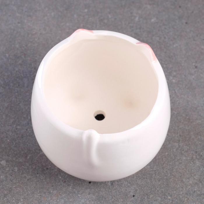 Декоративный горшок для цветов «Счастливый Лисёнок», керамический, 200 мл, 8×8×8 см, на ножках, белый