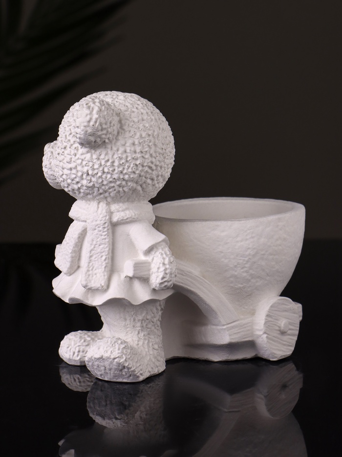 Кашпо гипс «Медведица с тележкой», 10×10×6 см, натуральный