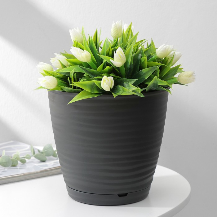 Горшок для цветов с поддоном Saffron, 2.6 л, d=17.6 см, h=16.2 см, пластиковый, серый