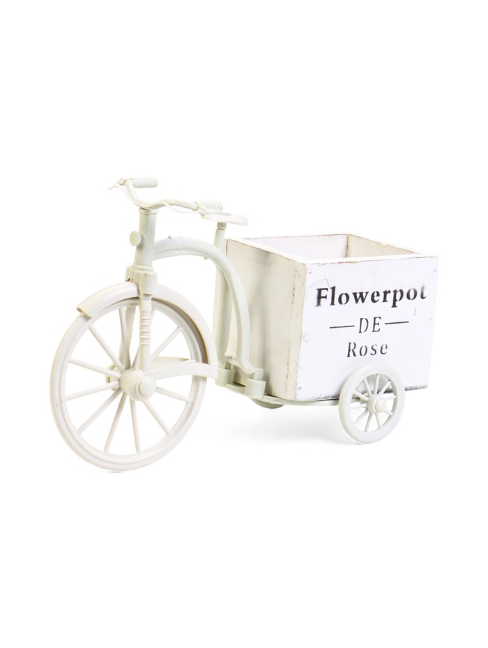 Декоративное кашпо для цветов «Велосипед Flowerpot de Rose», 26×12×18 см, дерево, пластик, белое