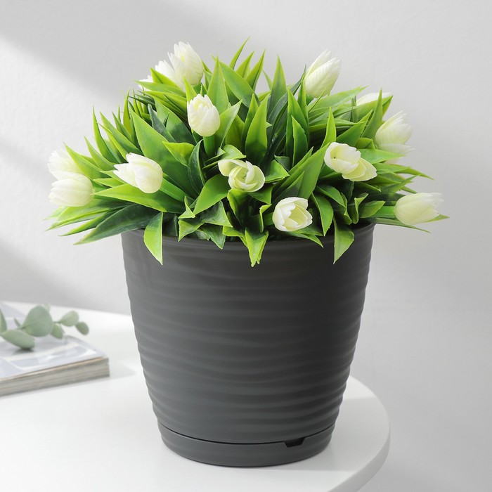 Горшок для цветов с поддоном Saffron, 1.5 л, d=14.6 см, h=13.5 см, пластиковый, серый
