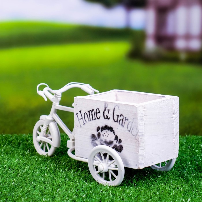 Декоративное кашпо для цветов «Велосипед», 23×12×11 см, дерево, пластик, белое, Greengo