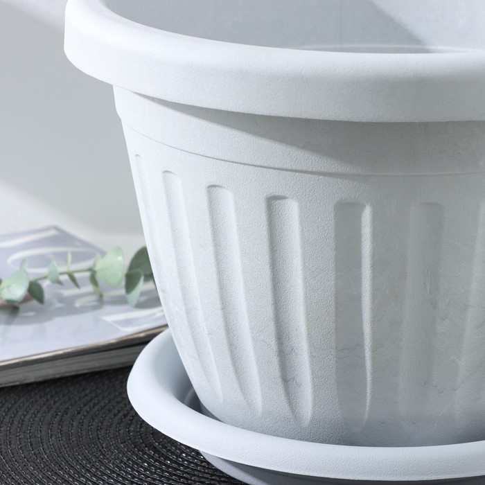 Горшок для цветов с поддоном «Сильвер ЭКО», 7.2 л, d=28 см, пластиковый светло-серый