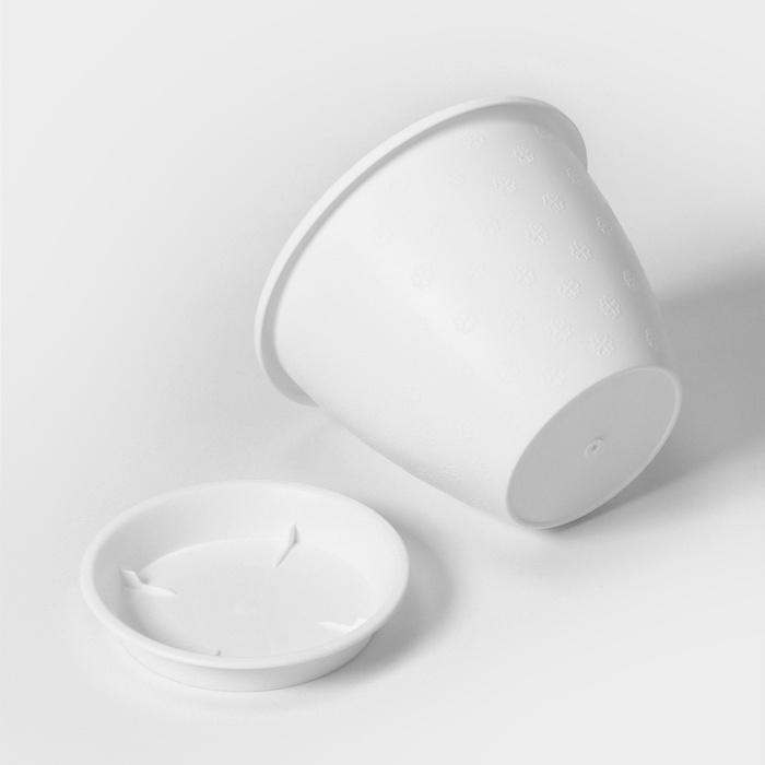 Горшок для цветов с поддоном «Цветочек», 1.2 л, d=15 см, пластиковый, белый