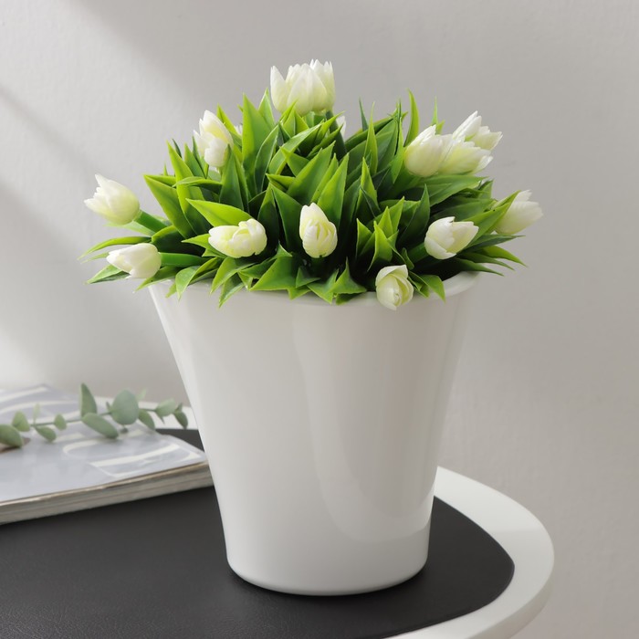 Кашпо для цветов со вставкой «Лагуна», 1.5 л, d=16 см, h=15 см, белое