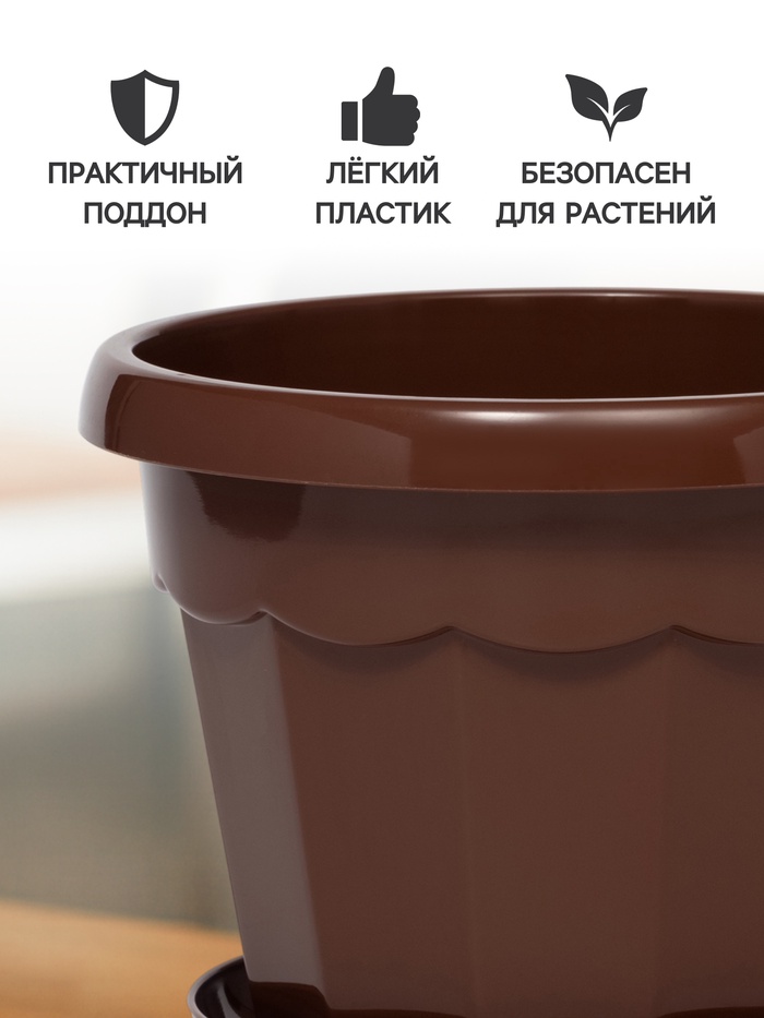 Горшок для цветов с поддоном «Доляна. Эрика», 700 мл, пластиковый, коричневый