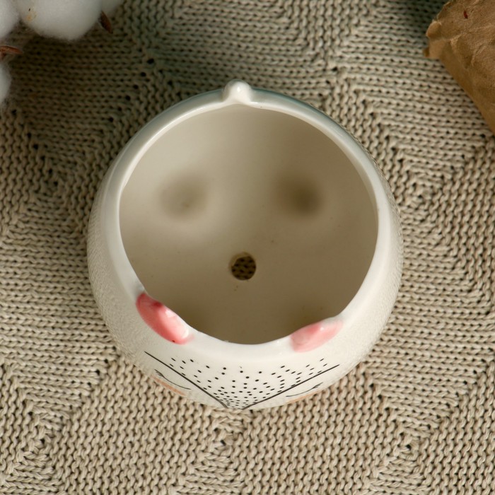 Декоративный горшок для цветов «Счастливый Лисёнок», керамический, 200 мл, 8×8×8 см, на ножках, белый