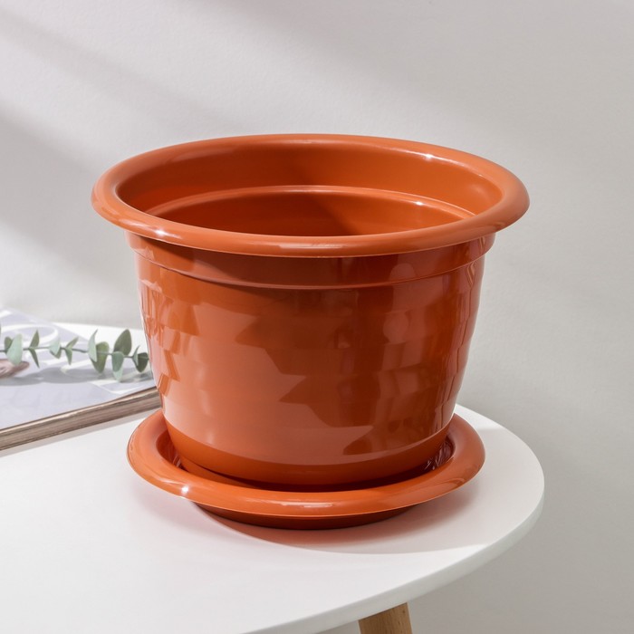 Горшок для цветов с поддоном «Виола», 5 л, пластиковый, коричневый