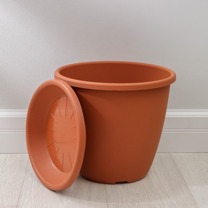 Горшок для цветов с поддоном Альтернатива «Афина», 11 л, пластиковый, коричневый