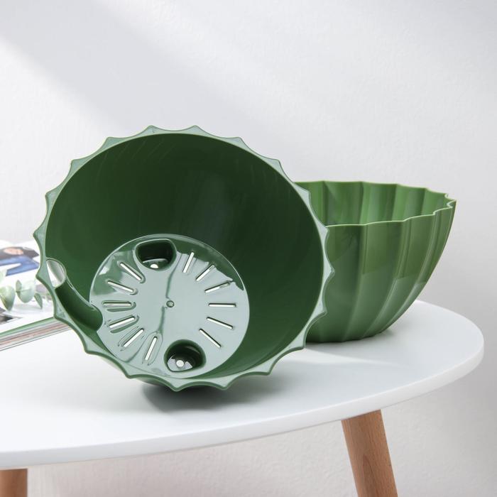 Кашпо для цветов с автополивом «Ракушка», 2.4 л, d=22 см, h=10.5 см, зелёное