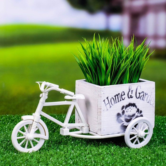 Декоративное кашпо для цветов «Велосипед», 23×12×11 см, дерево, пластик, белое, Greengo