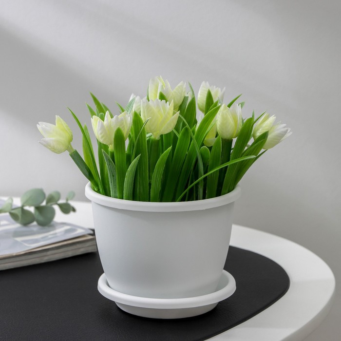 Горшок для цветов с поддоном Альтернатива «Афина», 500 мл, пластиковый, белый