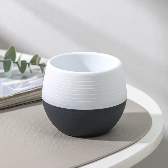 Горшок для цветов с поддоном «Япония», 125 мл, d=8 см, h=6.5 см, пластиковый, белый-графитовый