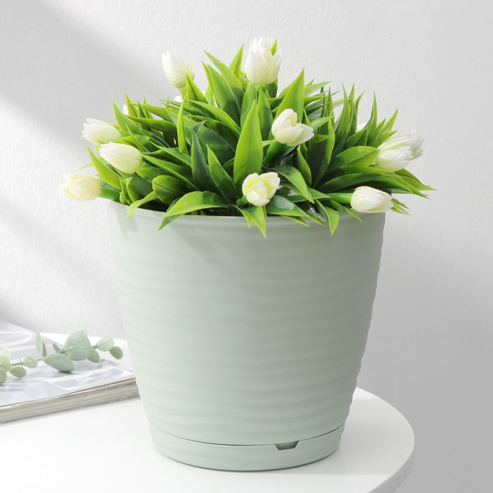 Горшок для цветов с поддоном Saffron, 2.6 л, d=17.6 см, h=16.2 см, цвет светло-зелёный