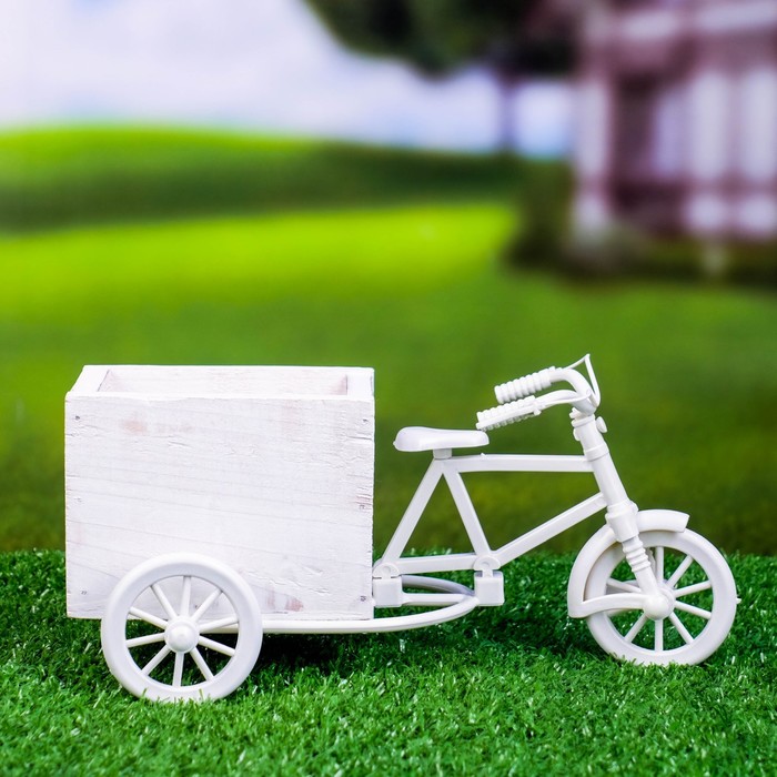 Декоративное кашпо для цветов «Велосипед», 23×12×11 см, дерево, пластик, белое, Greengo