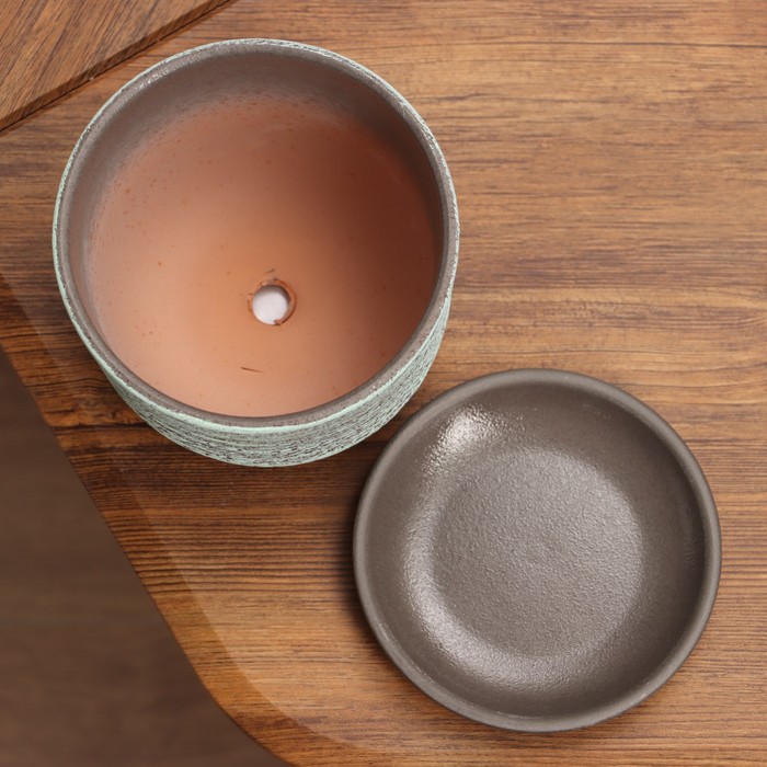 Горшок для цветов «Лоза», 800 мл, d=12 см, h=10 см, керамика, с поддоном, цвет зелёно-серый бук