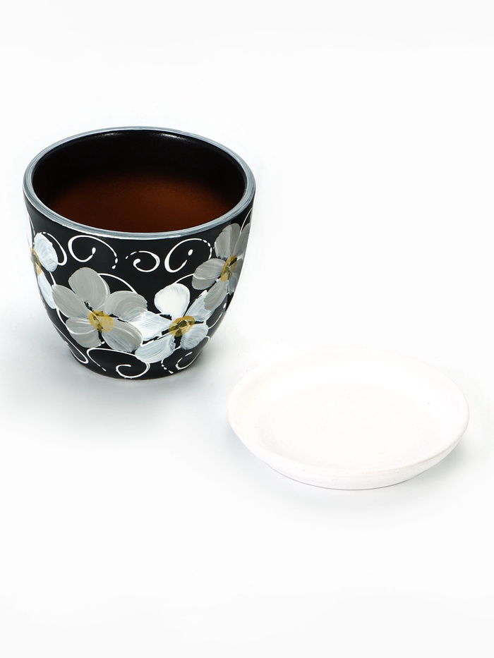 Горшок для цветов «Фиалка», 1 л, d=15 см, h=13 см, керамический, с поддоном