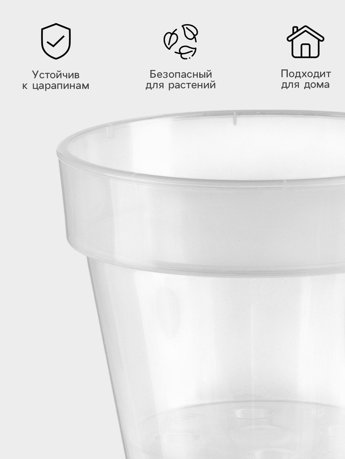 Кашпо для цветов со вставкой Plast-Avenue «Порто», 1 л, пластик, прозрачное