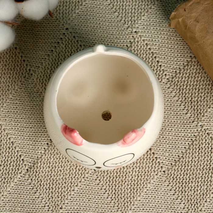 Декоративный горшок для цветов «Счастливый Совёнок», керамический, 200 мл, 8×8×8 см, на ножках, белый