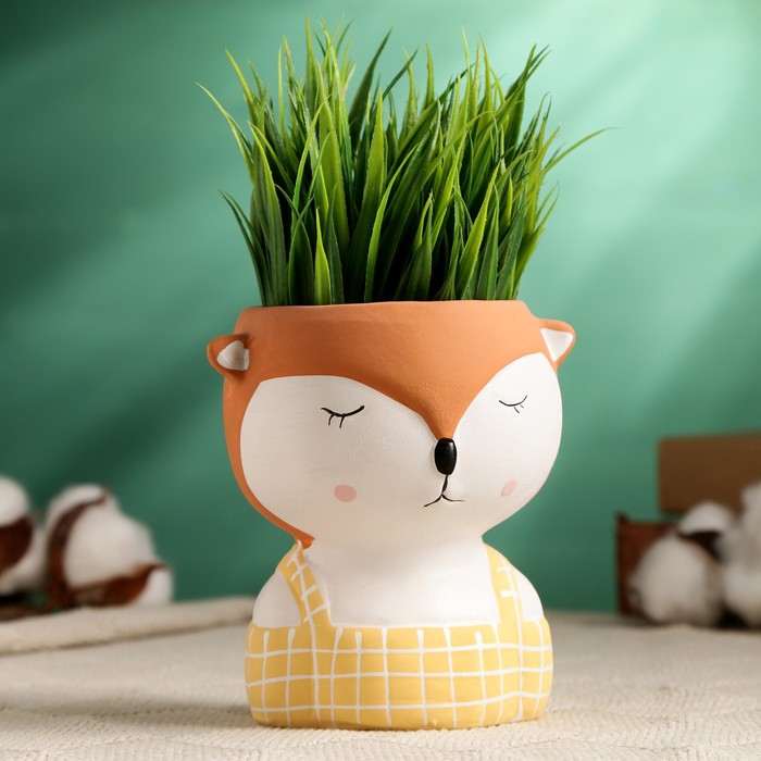 Декоративный горшок для цветов «Лисичка в жёлтом комбинезоне» керамический, 330 мл, 6×11 см